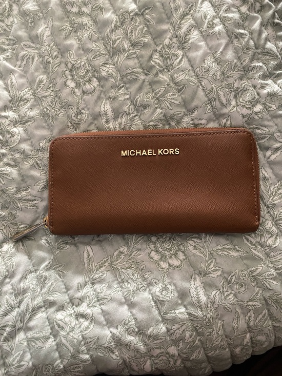 Michael Kors Handbags - Michael Kors Chestnut Zip-Around Saffiano Wallet
